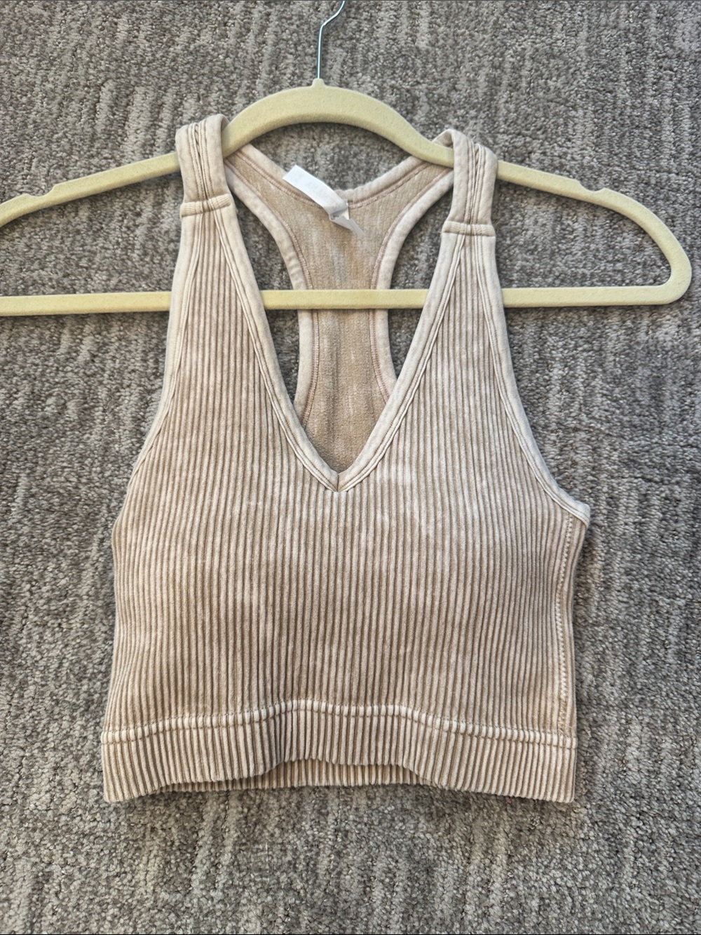 Zenana Outfitters Ribbed V-Neck Racerback Brami Crop Tank - Taupe